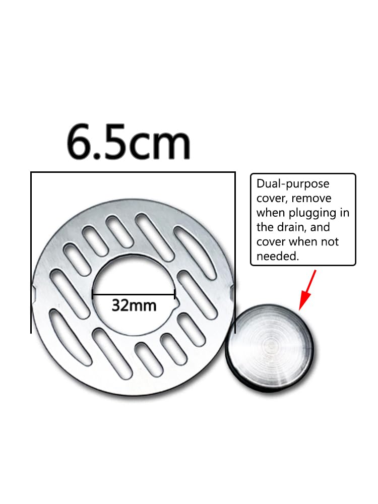 Desagüe de Suelo de Acero Inoxidable de Doble Uso, 1 Unidad, Cubierta antidesbordamiento, Redonda, antiobstrucción, para baño, habitación húmeda (6,5 cm)