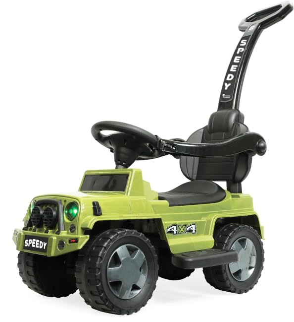 Image of Joyride Speedy Plus 4x4 Large Size Ride on Jeep with LED Headlight | Music |Seat Storage| Safety guardrail |Parental Handle | Big Wheels for Kids 1 to 4 Years (Green)