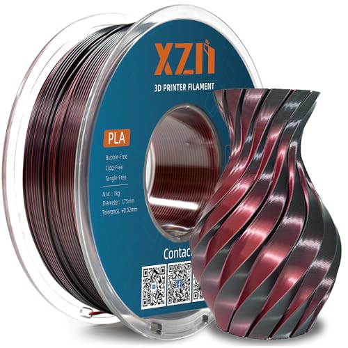 Image of Silk PLA Filament 1.75mm Dual Color Black Red 1KG, Metal-Like Shiny 3D Printer Filament, Precision ±0.02mm, Neatly Wound, No Clog /Bubble, Durable, Excellent Layer Adhesion, Fits Most FDM Printers
