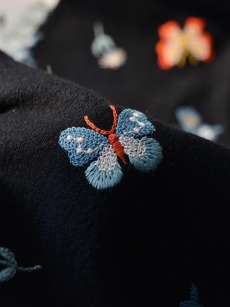 Tela para Tapizar Tela de algodón y Lino con diseño de Mariposa Bordada, Hecha a Mano, for sofá, Almohada, Mantel, Bolsa de Tela Tela Tapizar(2 Black)