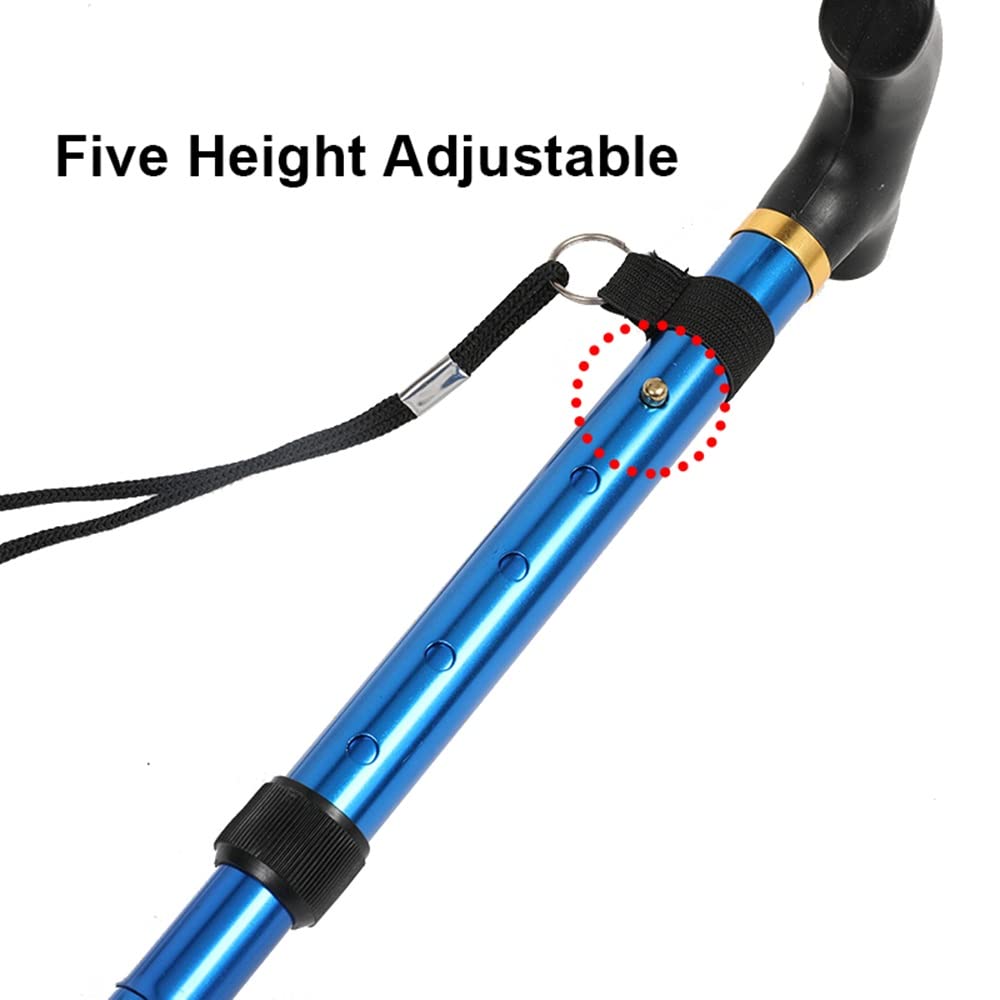Bastone da passeggio telescopico regolabile in alluminio leggero – Bastone da passeggio pieghevole resistente con impugnatura ergonomica a T e punte in gomma antiscivolo