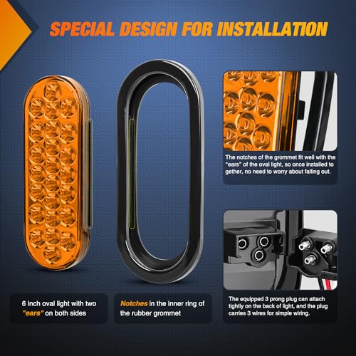 Image of Nilight 6 inch Oval Trailer Tail Light 2PCS Amber 24LED Turn Signal Lights