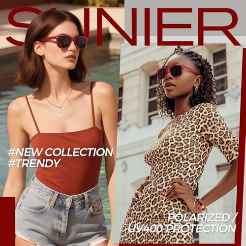 Image of Sunier Polarized Sunglasses for Men and Women, Retro Square Matte Finish UV400 Protection Shades for Driving, Fishing