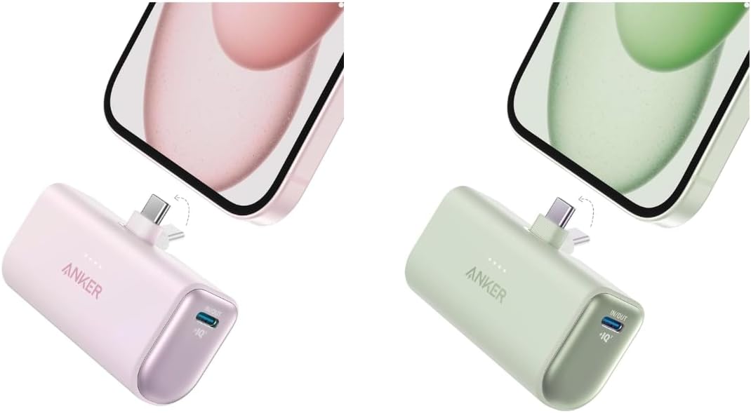 Anker Cargador portátil para iPhone 16, Nano Power Bank con conector USB C incorporado, cargador portátil de 5000 mAh 22,5 W