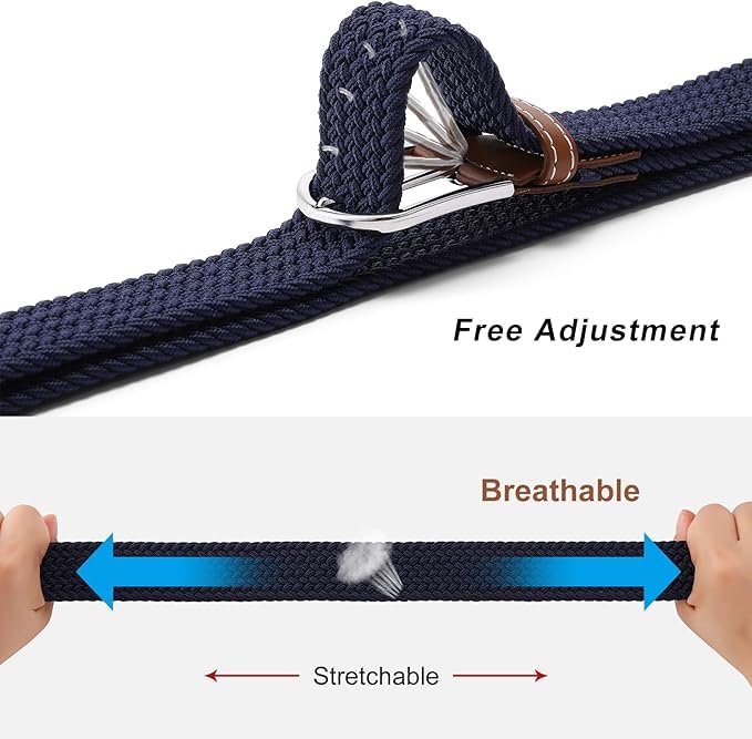 Set of 2 Womens Belt Casual Braided Elastic Fabric Woven Stretch Elasticated Belts3