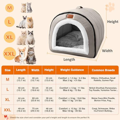 ALLSOPETS Hundehöhle Selbstwärmendes 2-in-1 Faltbares Katzenbett für Katzen und Kleine bis Mittelgroße Hunde, Katzen Iglu Haus Haustierzelt mit Dachhaube und Tragegriffen (Nebelgrau, XL)