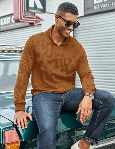COOFANDY Men's Quarter Zip Pullover Lightweight Textured T-Shirts Long Sleeve Casual Mock Neck Polo Shirts2