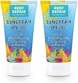 Reef Safe Sunscreen SPF 30+ (2 Pack) - All Natural, Travel Size, Water Resistant, Moisturizing, Biodegradable, Broad Spectrum UVA/UVB, Coral Friendly Mineral Sunblock from Reef Repair (2 x 1.7 fl.Oz)