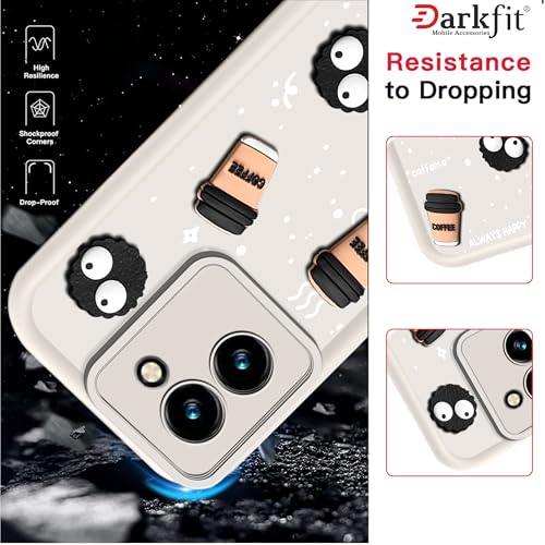 Image of Back Case Cover Compatible with Vivo T3x 5G | Cute Fun Cartoon Ball 3D Coffee Silicone Case | Body Protection | Camera Protection | Shock Proof | Color White | Pack of 1