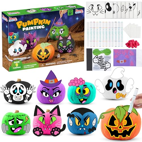 Klever Kits Halloween Pumpkin Painting Kit with 9 Character Designs, Party Favor for Kids, Halloween Arts Crafts Party Supplies, Pumpkin Decorating Kit, for Classroom DIY Activities, Family Projects