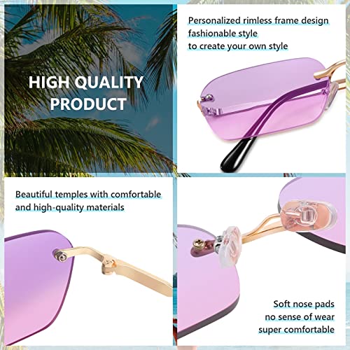Image of FEISEDY Rimless Sunglasses Y2K Retro Small Narrow Clear Eyewear Vintage Rectangle Sunglasses for Women Men B2643