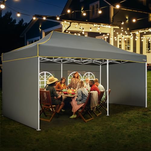 Image of HOTEEL 10x20 Heavy Duty Pop Up Canopy Tent with 4 Sidewalls, Commercial Outdoor Canopy Tents for Parties Event Wedding with Roller Bag, Waterproof & UV 50+, Upgraded Thickened Hexagonal Legs, Gray