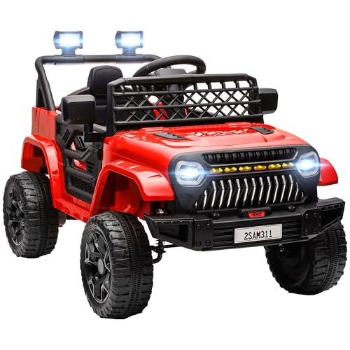 AIYAPLAY Coche Eléctrico para Niños de +3 Años Coche Eléctrico Infantil de Batería 12V con Mando a Distancia Velocidad Ajustable USB Faros Bocina Rojo
