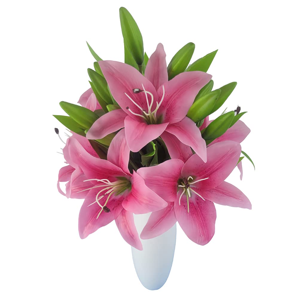 7 Stück künstliche Lilienblumen Künstliche Lilien Blumen für Zuhause Hochzeit Blumensträuße Zuhause Hotel Party Dekor Gräber Arrangement (rot)