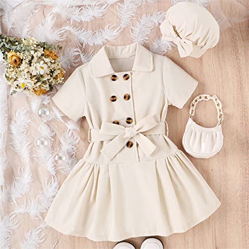 Moonker Little Child Girls' Dresses Summer Solid Color Lapel Cardigan Double Breasted Dress Fashion Sweater2