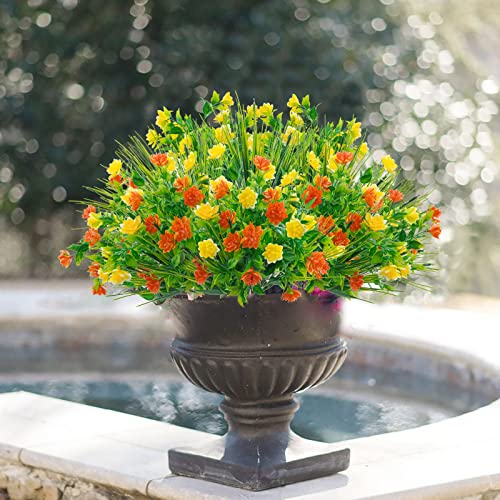 Uieke 8Pcs Artificial Flowers Outdoor Uv Resistant Fake Plants Faux Plastic Flowers Shrubs For Hanging Planters Graves Cemetery Flowers Outside Porch Home Window Box Decor (Yellow, Orange, Green) #TOP7