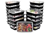 ISO Meal Prep Containers with Lids Certified BPA-Free Stackable Reusable Microwave/Dishwasher/Freezer Safe 28 oz, 25 Count, BLACK