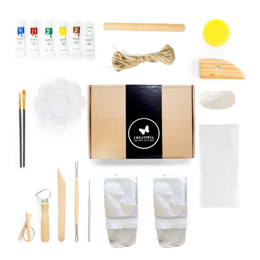 CREATIWIA Pottery Kit for Adults – Complete Air Dry Clay Sculpting Set with Premium Pottery Clay, Sculpting Tools,Guide Book and Paint – Perfect DIY Pottery Kit for Beginners, Home Pottery Painting