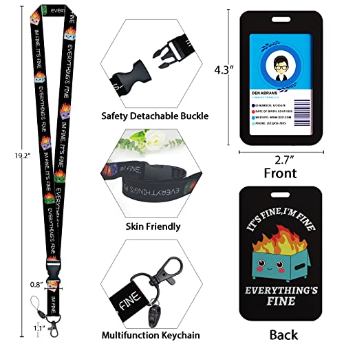 Dumpster Fire Lanyards For Id Badges And Keys, Funny Badge Reel Retractable Heavy Duty With 360° Swivel Carabiner Clip, I'm Fine Id Badge Holder With Breakaway Lanyard, Teacher Nurse Office Gifts #TOP5
