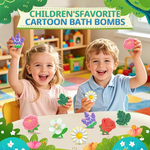SUYFEIFAN Bath Bombs for Kids Flower Shaped, STEM 6 Pack Natural Organic Handmade Fizzy Bath Bomb, for Home Bath Fun, Daily Reward & Holiday Gifts Boys Girls — view 5