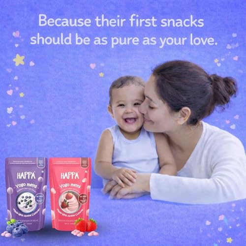 Image of Happa Blueberry & Strawberry Greek Yogurt Melts | 100% Greek Yogurt Candy for Babies, Kids & Adults | No Colours, No Artificial Flavours | Melt-in-Mouth | 8M+ | 20g Pack of 6