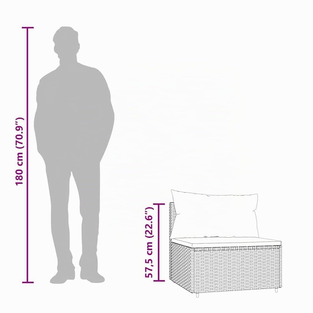 vidaXL Divano Centrale da Giardino con Cuscini in Polyrattan Grigio