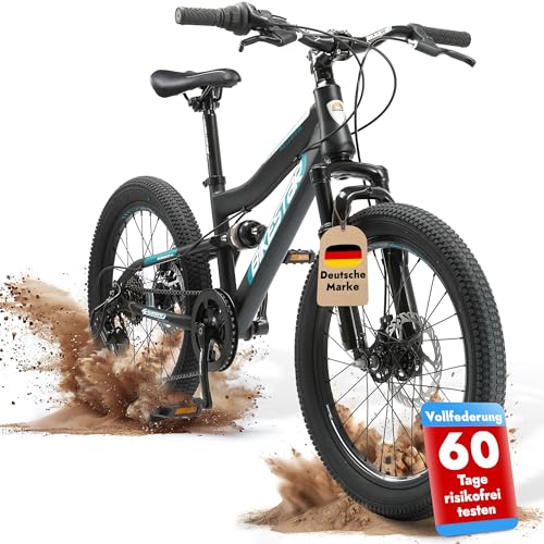 BIKESTAR Kinder Fahrrad Fully Mountainbike 7 Gang Shimano, Scheibenbremse...