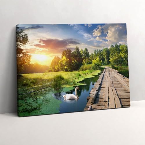 Tableau photo sur toile cygne au coucher du soleil Wallfluent 80x60cm pour salon