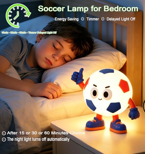 IYT Soccer Night Light for Kid,Silicone Football Lamp 2-Level Dimmable USB-C Rechargeable15-60 Min Timer,RGB Gradient Color Light Up Portable Nursery Teens Decor Gifts for Sports Soccer Fan Gift — view 4