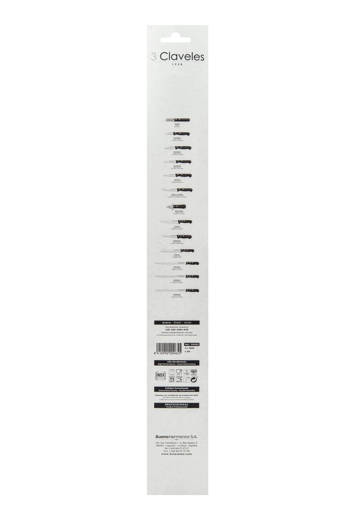CUCHILLO JAMONERO ALVEOLADO Pom 29 cm. - 11,5" D 3C