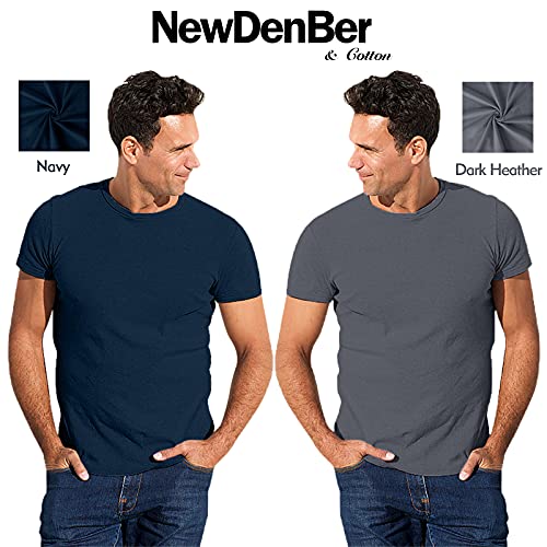 Newdenber Men's Classic Basic Solid Crew Neck Soft Cotton T-Shirt 4 Pack Navy/Dark Heather/Maroon/Grey, M #TOP1