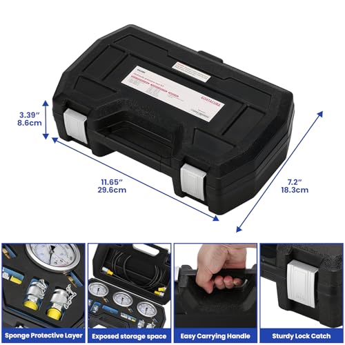 Image of Hydraulic Pressure Test Kit with 3 Gauges(160 /250 /400bar, 2400 /3500 /6000psi), 6 Test Couplings, 2 Hoses, for Excavator Machinery Systems, Packed in Durable Case