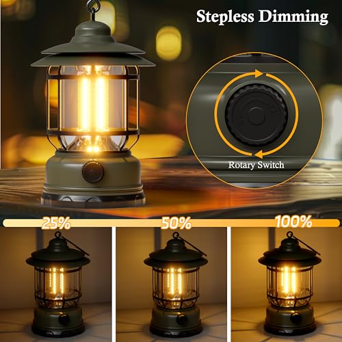 KUNDGLA Camping Lanterns Battery Powered, 3 Pack Green LED Rechargeable Lantern with Stepless Dimming, Vintage Portable Camping Lights for Emergency, Fishing, Camping, Hiking, Outage, IPX4 Waterproof by KUNDGLA - Image 2