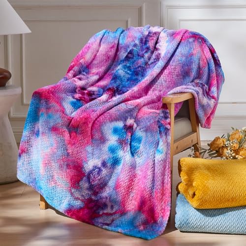 NEWCOSPLAY Superweiche Überwurfdecke, seidiges Flanell-Fleece, Blättermuster, leichte Bettdecke, für alle Jahreszeiten, Dunkelviolett… – Ansicht 1