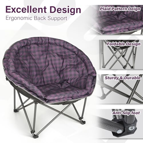 Silla de Camping Plegable XXL Redonda LANMOUNTAIN, Acolchada, Resistente hasta 400 lbs, para Exterior, Color Morado miniatura 5