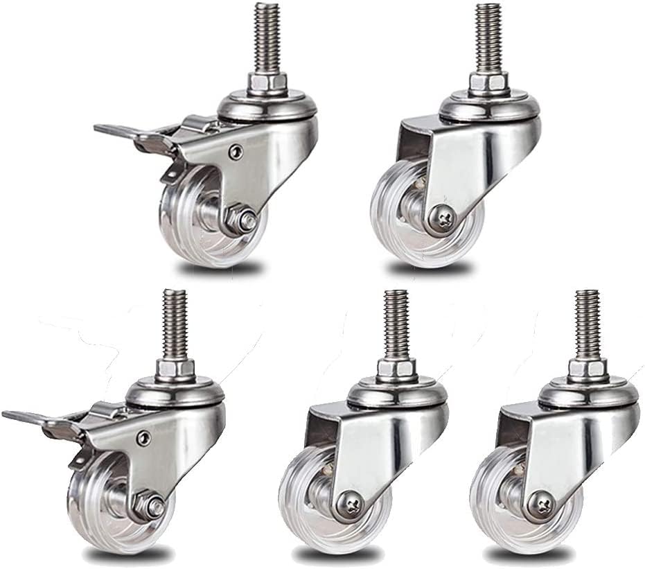 Möbelrolle, Schwerlastrolle, 4er-Pack Lenkrollen mit Metallschaft, Schwerlastrollen, Halterung aus Edelstahl 304, Gewindeschaft M10, Tragkraft 231 lb(Universal+Brake,1.5in)