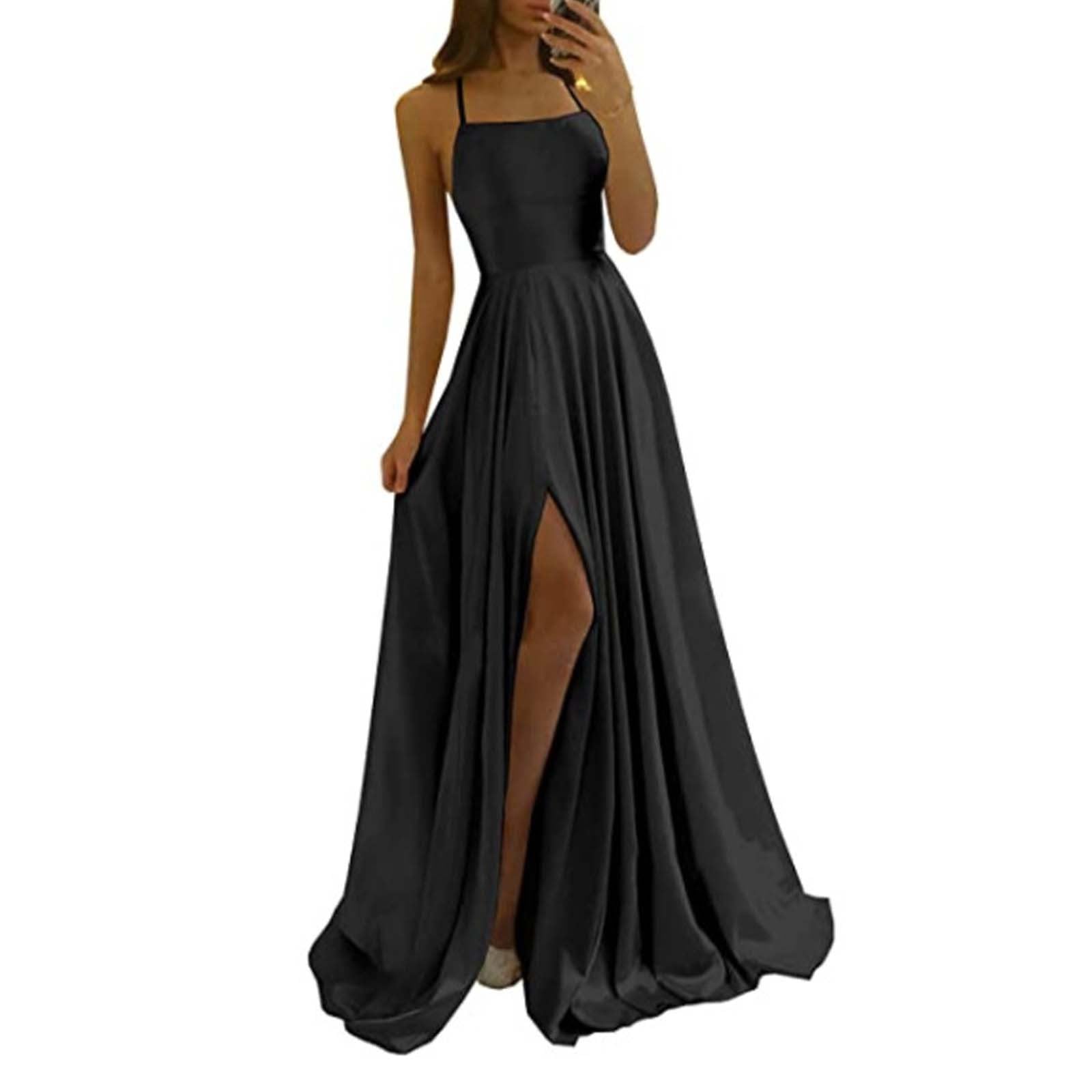 DeaAmyGline Abendkleid Damen Lang Spaghettiträger Kleider Rückenfrei Chiffon Kleid mit Schlitz Sexy Maxikleider Abendkleider Elegant Hochzeit Gast Ballkleid Partykleid Abiballkleider