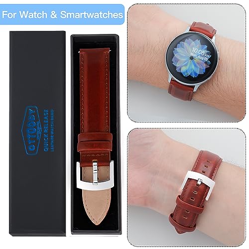 Image of OTTOODY Leather Watch Bands Quick Release, Elegant Top Grain Leather Watch Straps for Men & Women, Choice of Color & Width - 18mm, 19mm, 20mm, 21mm or 22mm Wristbands Bracelet for Watch & Smartwatch