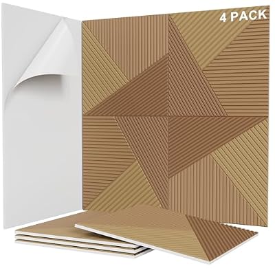 Sunlysound 3D Textured Wood Grain Sound Acoustic Wall Panels, 23.6'' x 23.6" Noise Dampening Modern Wall Decor, Peel and Stick for Noise Reducing in Home Office, Studio, Gaming Room (Walnut)