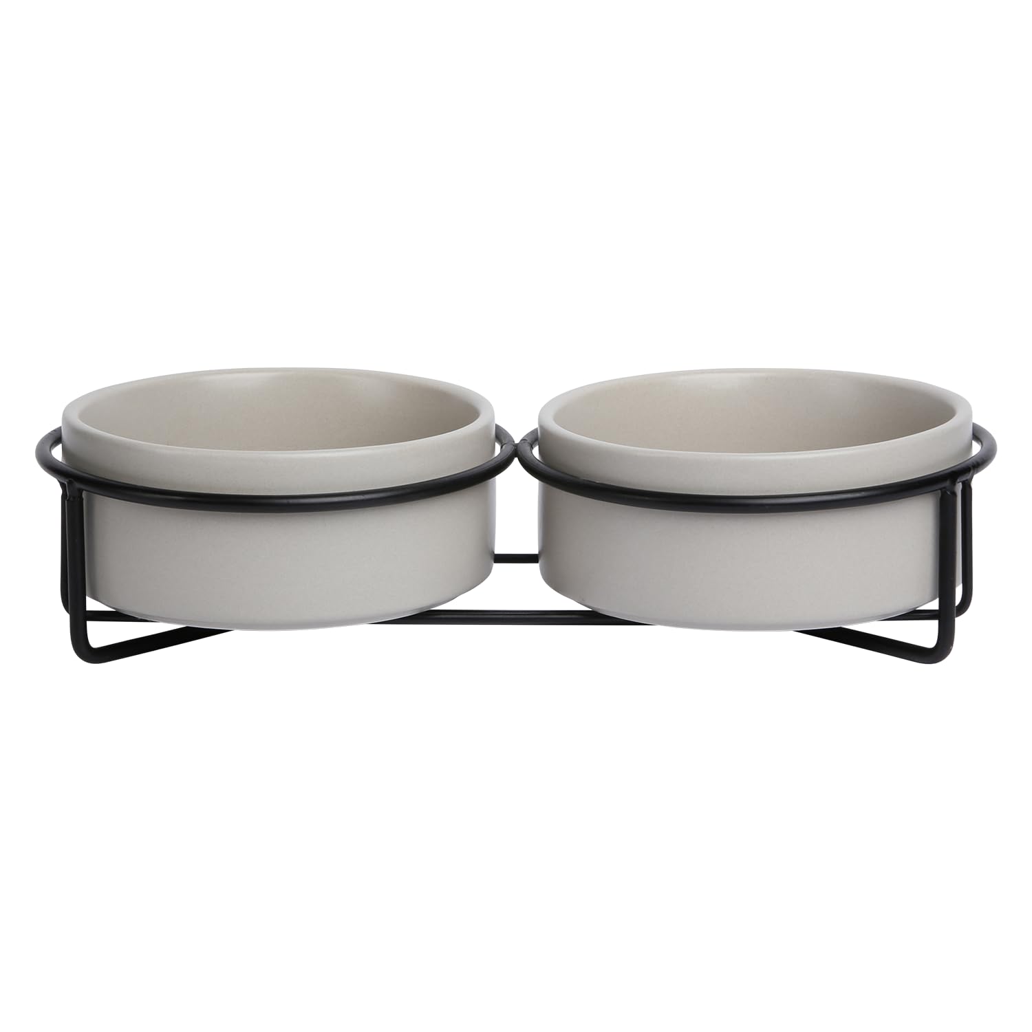 JACK AND VANILLA, Gamelle Double Céramique avec Support Métal Antidérapant, Capacité 2x850 ML, Design Élégant et Moderne, Idéale pour Chiens et Chats, Gris, 2x850 ML, Modèle Bon Appetit