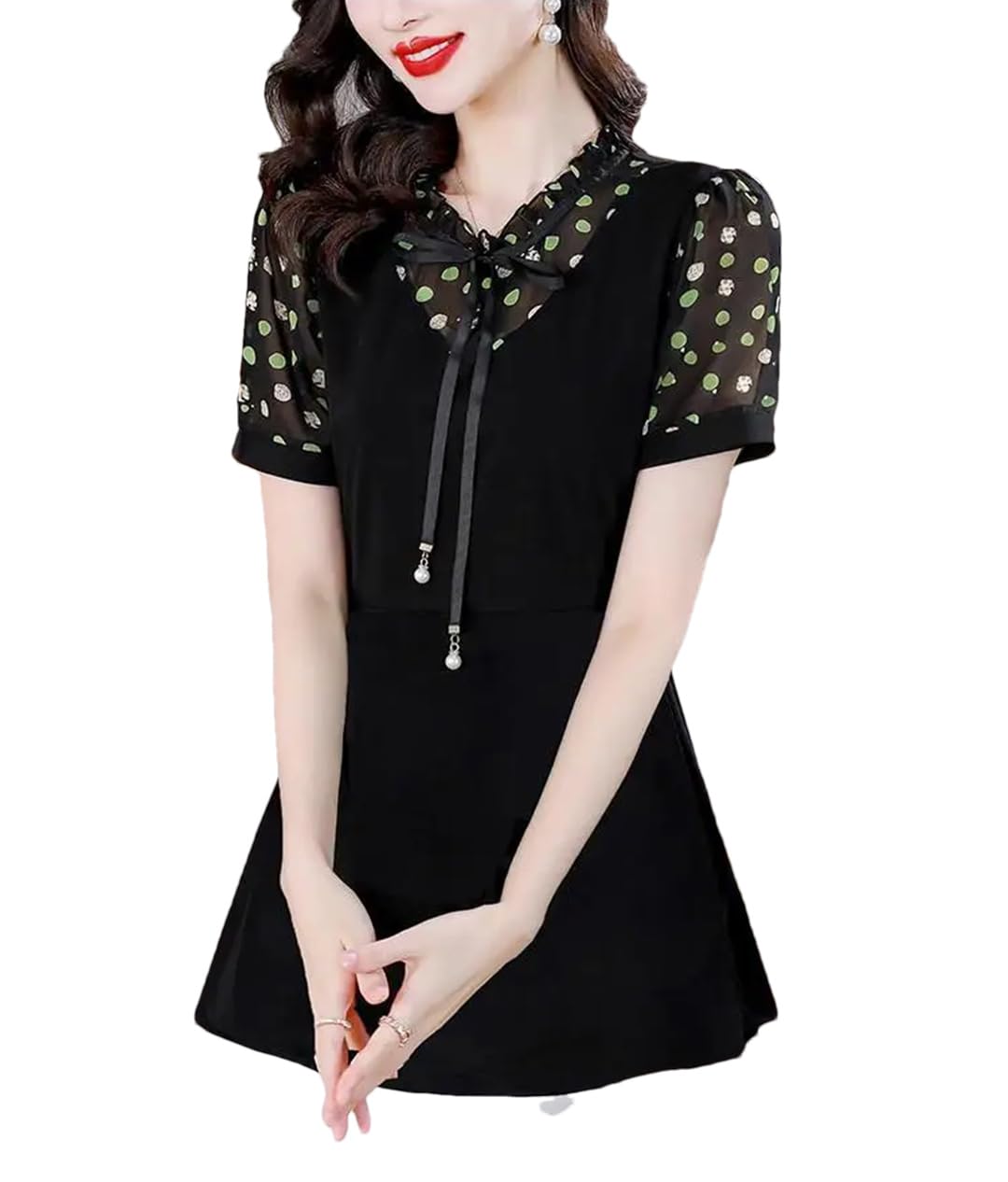 Camicette da donna a maniche corte con volant casual retrò tunica peplo estate fiocco top camicette
