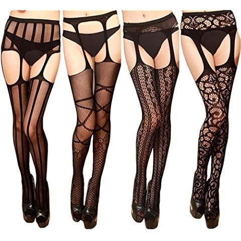 RZS Womens Sexy Fishnet Tights Suspender Stockings Garter Belt Thigh High Stocking 4 Pairs SOCK8765 Cover