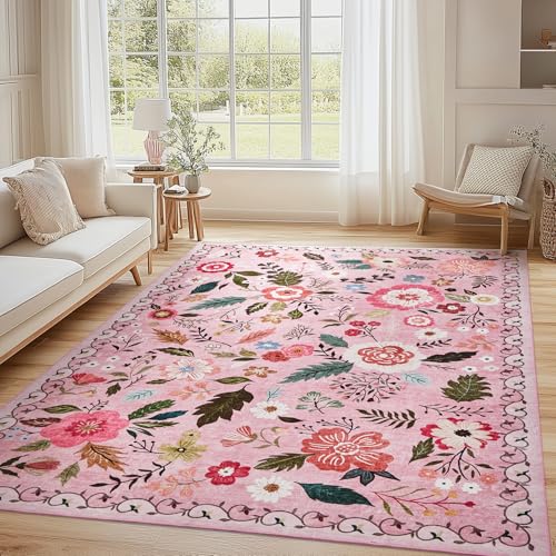 Puremy Tapis pour salon, à poils ras - Imprimé floral bohème - Pour chambre à coucher - Antidérapant, doux, lavable - Ultra fin - Pour chambre d'enfant,...