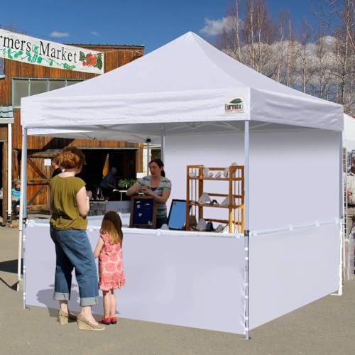Eurmax 10'x10' Ez Pop-up Booth Canopy Tent Commercial Instant Canopies with 1 Full Sidewall & 3 Half Walls and Roller Bag, with 4 SandBags + 3 Cross-Bar (Grey)