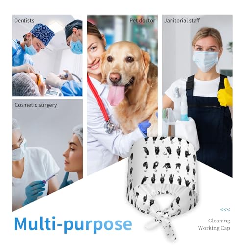 Image of Working Cap Scrub Cap with Sweatband Adjustable Unisex Women Tie Back Hat Nurse Surgical Caps