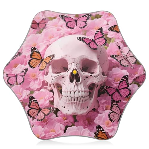 Nexawaveo Paraguas infantil con UPF 50+ calavera floral para sol y lluvia, diseño resistente al viento, borde reflectante, fácil de abrir para niños pequeños
