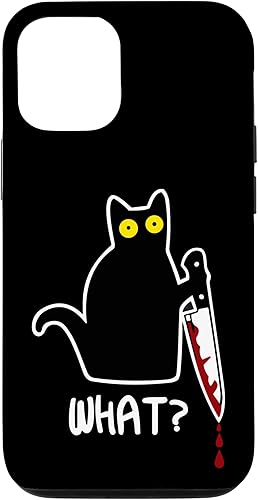 Miniatura 1 de iPhone 14 Pro Funny Black What Cat - Gatito asesino con estuche para cuchillos