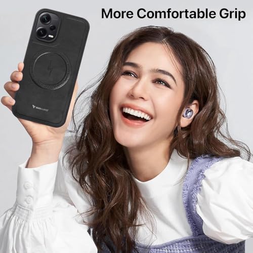 Image of Vaku Luxos Maxtron Back Cover Case for Xiaomi Redmi Note 12 Pro Leather Stitched Magnetic Magsafe TPU Shockproof Case Camera Screen Protector- Black