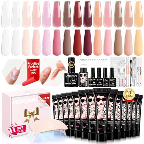 Morovan Poly Gel Nail Kit: All-in-One Beginners Practice Full Set With UV light & Slip Solution For Teens Nail Extension Gel Kit Starter At Home User Friendly & Salon Results for Home Manicures