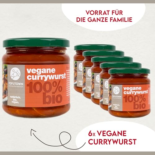 TofuTown Vegane Currywurst im Glas 6x350g – Geschmack wie das Original, perfekt gewürzt, nachhaltig & ohne künstliche Zusätze – Hochwertiger Fleischersatz aus natürlichen Zutaten